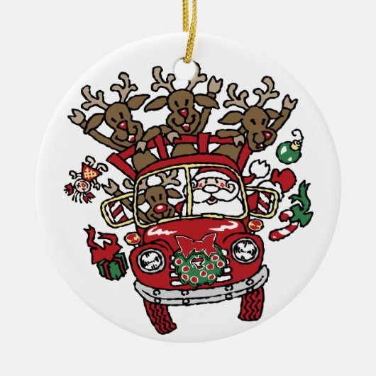 Santa Woody und sein Weihnachtsmann-Cartoon Keramik Ornament (Vorne)