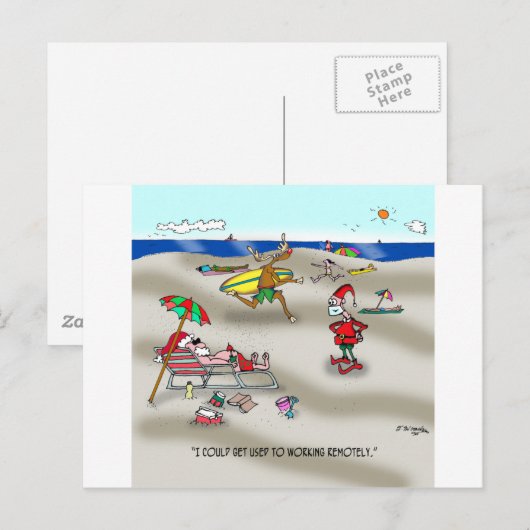 Santa Working Remote Postkarte (Vorne/Hinten)