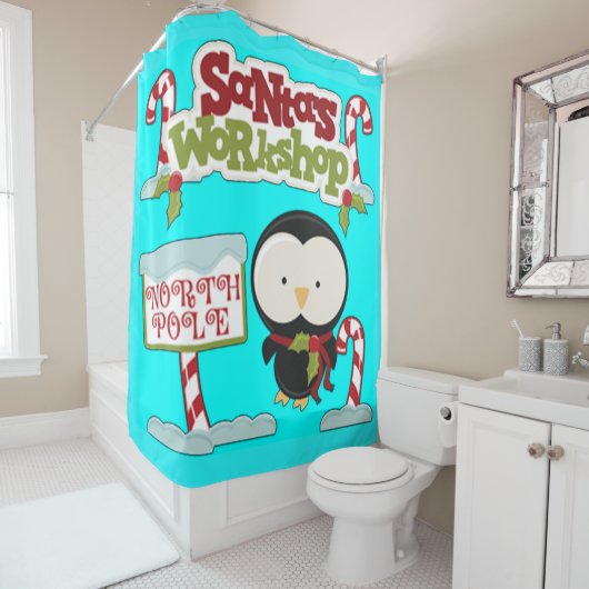 Santa Workshop Pinguin Duschvorhang (Beispiel)