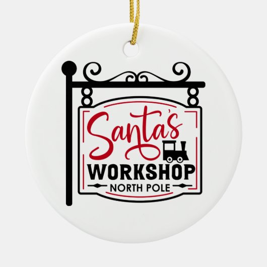 Santa-Workshop-Zeichen Keramik Ornament (Vorne)