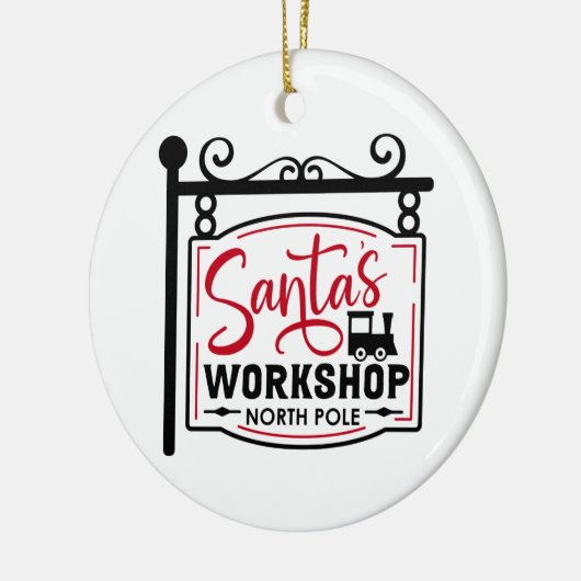 Santa-Workshop-Zeichen Keramik Ornament (Links)