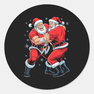 Santa Wrestling Fan Lustiger Wrestler Weihnachten  Runder Aufkleber