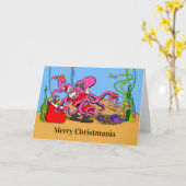 Santa Wrestling und Octopus Merry Christmania Karte (Gelbe Blume)