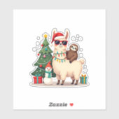 Santa Xmas Funny Llama Sloth Christmas (2) Aufkleber (Blatt)
