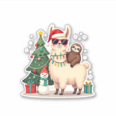 Santa Xmas Funny Llama Sloth Christmas (2) Aufkleber (Vorderseite)
