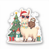 Santa Xmas Funny Llama Sloth Christmas (2) Aufkleber (Vorderseite)