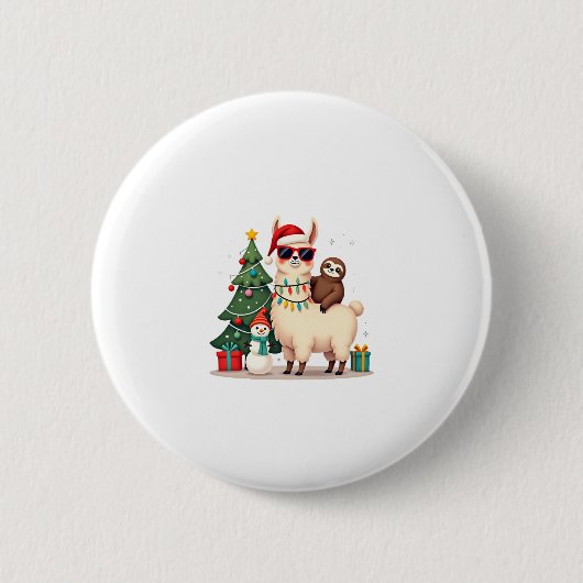 Santa Xmas Funny Llama Sloth Christmas (2) Button (Vorderseite)