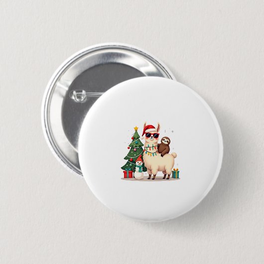 Santa Xmas Funny Llama Sloth Christmas (2) Button (Vorne & Hinten)