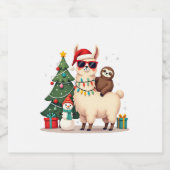 Santa Xmas Funny Llama Sloth Christmas (2) Schaumweinetikett (Einzelnes Label)