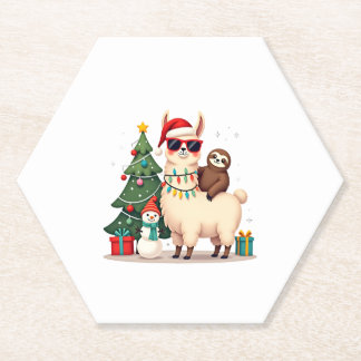 Santa Xmas Funny Llama Sloth Christmas (2) Untersetzer