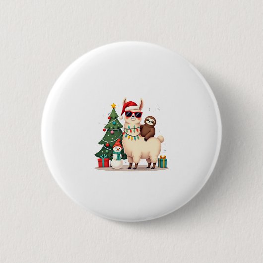 Santa Xmas Lustiger Lama Faultier Weihnachten (2) Button (Vorderseite)
