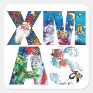 SANTA XMAS PARTY / PENGUIN SERENADE QUADRATISCHER AUFKLEBER