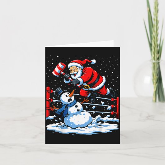 Santa Xmas Snow Lights Wrestling Funny Wrestling C Karte (Vorderseite)