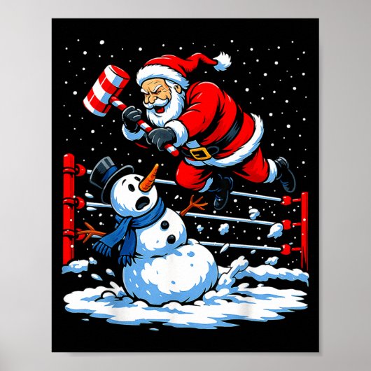Santa Xmas Snow Lights Wrestling Funny Wrestling C Poster (Vorne)