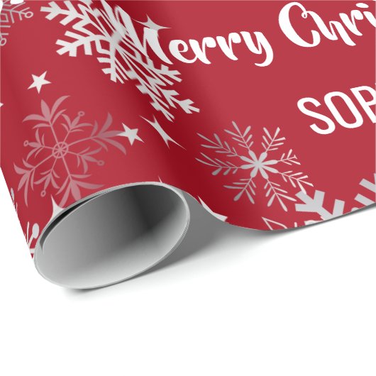 Santa Xmas Tree Gifts Snowflakes Personalize Name Geschenkpapier (Rolleneckpunkt)