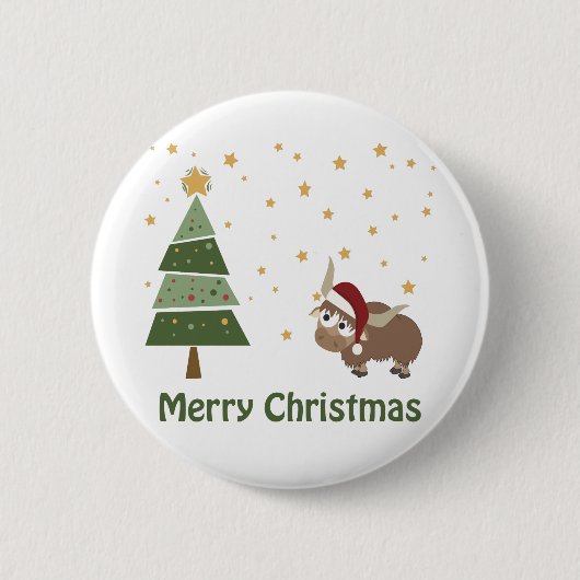 Santa Yak Weihnachtslandschaft Button (Vorderseite)
