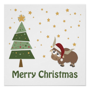 Santa Yak Weihnachtslandschaft Poster