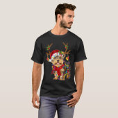 Santa Yorkie schrecklicher Hund prächtige Rentiere T-Shirt (Vorne ganz)