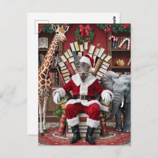 Santa Zebra, Giraffe und Elefant Postkarte (Vorne/Hinten)
