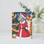 Santa Zebra, Tiger Postkarte (Stehend Vorderseite)