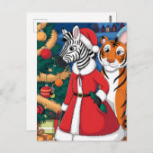 Santa Zebra, Tiger Postkarte (Vorne/Hinten)