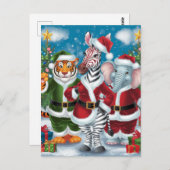 Santa Zebra, Tiger und Elefant Postkarte (Vorne/Hinten)