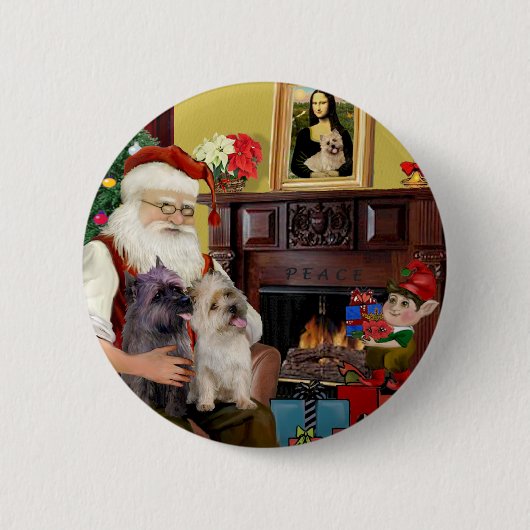 Santa zu Hause - Cairn-Terrier (zwei) Button (Vorderseite)