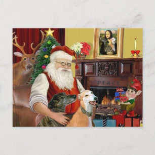 Santa zu Hause mit zwei Windhunden Feiertagspostkarte