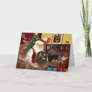 Santa zu Hause-Neufundländer (braun) Feiertagskarte