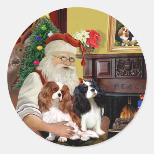 Santa Zuhause Cavalier King Charles (zwei) Runder Aufkleber