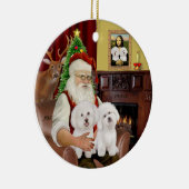 Santa - Zwei Bichon Frise Keramik Ornament (Rechts)