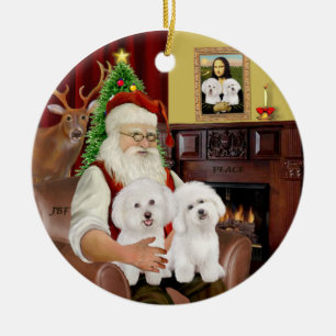 Santa - Zwei Bichon Frise Keramik Ornament