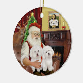 Santa - Zwei Bichon Frise Keramik Ornament (Links)