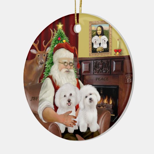 Santa - Zwei Bichon Frise Keramik Ornament (Links)