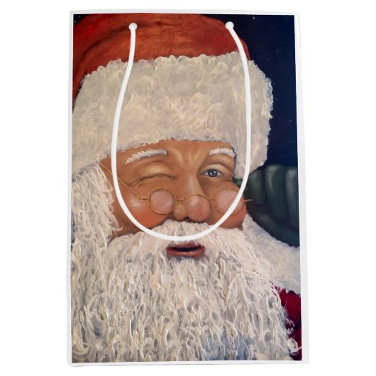 Santa Zwinkernd Mittlere Geschenktüte (Vorderseite)