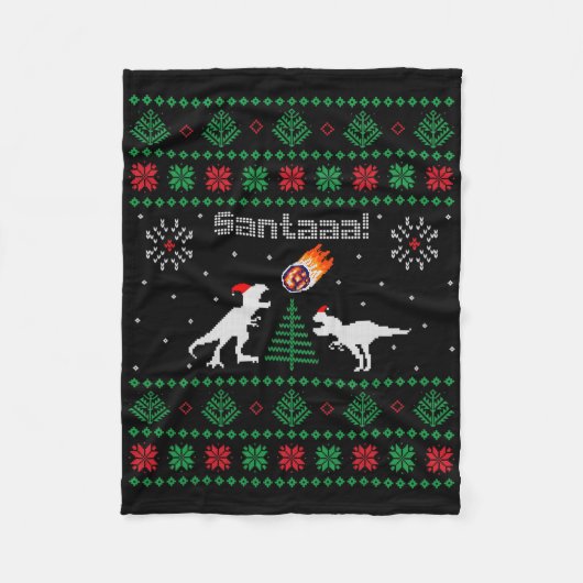 Santaaa Dinosaur Ugly Christmas Sweater  Fleecedecke (Vorderseite)