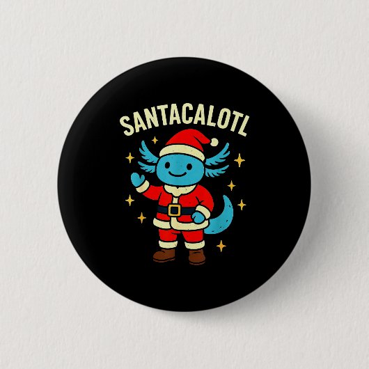 Santacalotl Santa Claus Cute Blue Axolotl New Year Button (Vorderseite)