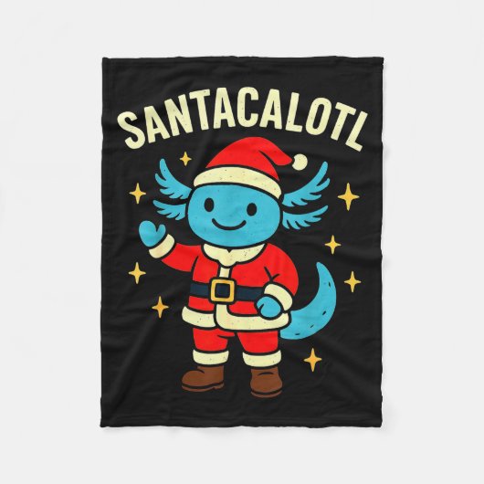 Santacalotl Santa Claus Cute Blue Axolotl New Year Fleecedecke (Vorderseite)