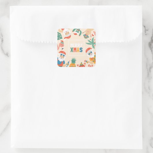 Santas am Strand Quadratischer Aufkleber (Tasche)