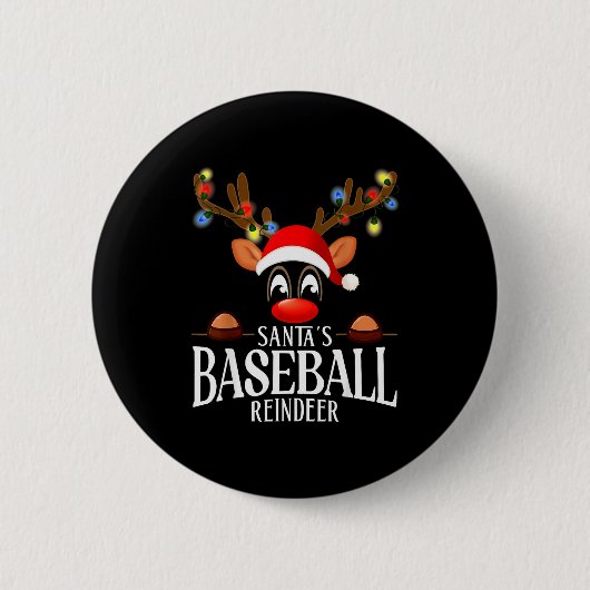 Santa's Baseball Reindeer Funny Xmas Matching Pjs Button (Vorderseite)