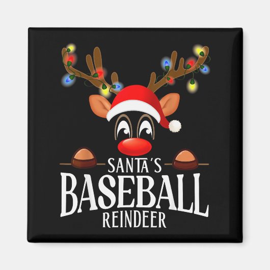 Santa's Baseball Reindeer Funny Xmas Matching Pjs Magnet (Vorne)