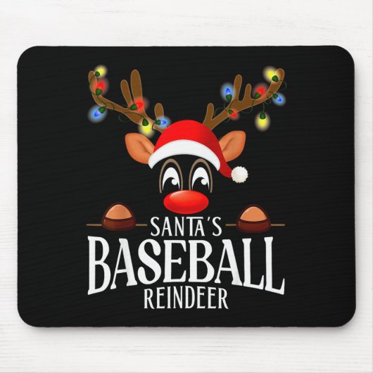 Santa's Baseball Reindeer Funny Xmas Matching Pjs  Mousepad (Vorne)