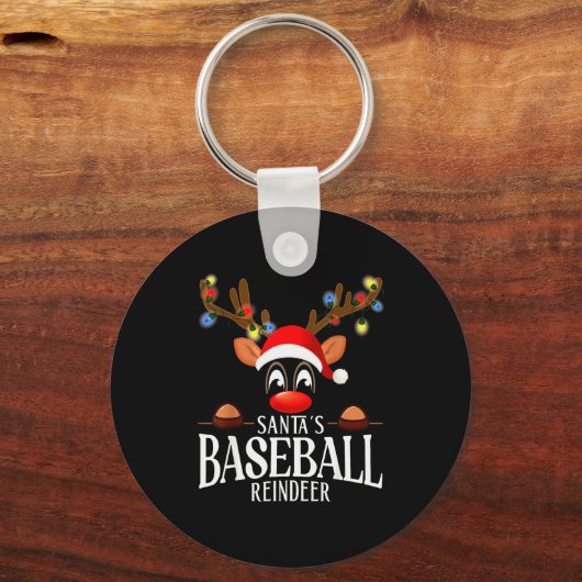 Santa's Baseball Reindeer Funny Xmas Matching Pjs Schlüsselanhänger (Vorderseite)