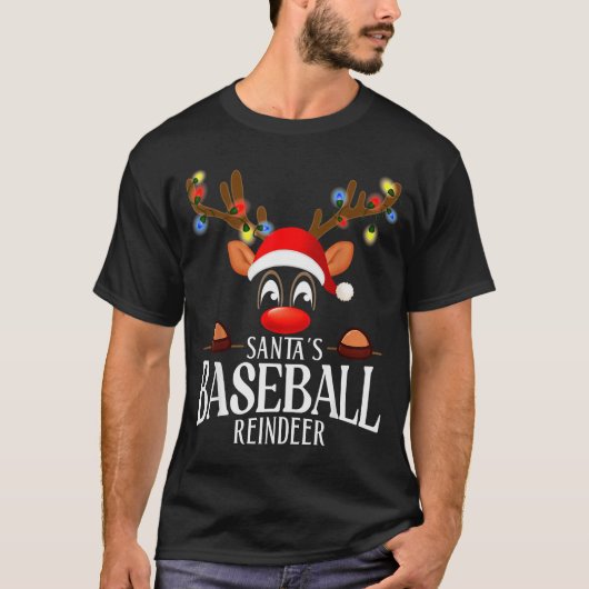 Santa's Baseball Reindeer Funny Xmas Matching Pjs T-Shirt (Vorderseite)