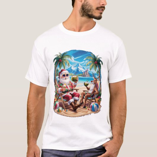 Santa's Beach Erfrischung - Funny Ferien Urlaub T-Shirt (Vorderseite)