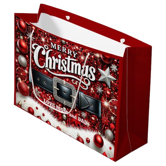 Santa's Belt Große Geschenktüte (Vorderseite Schrägansicht)