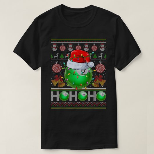 Santas Billiard Ball Xmas Tree Lights Ugly Christm T-Shirt (Design vorne)
