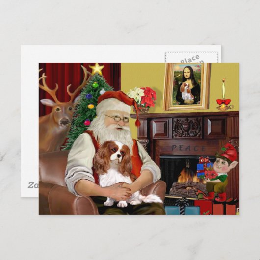 Santa's Blenheim Cavalier Feiertagspostkarte (Vorne/Hinten)