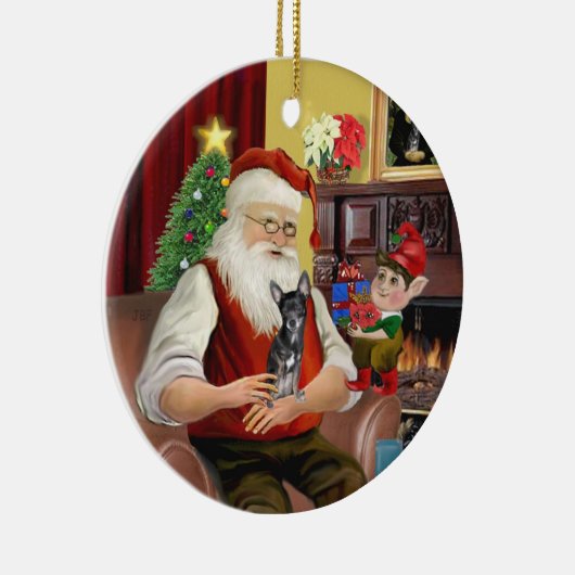 Santa's Blue and tan Chihuahua (T) Keramik Ornament (Rechts)