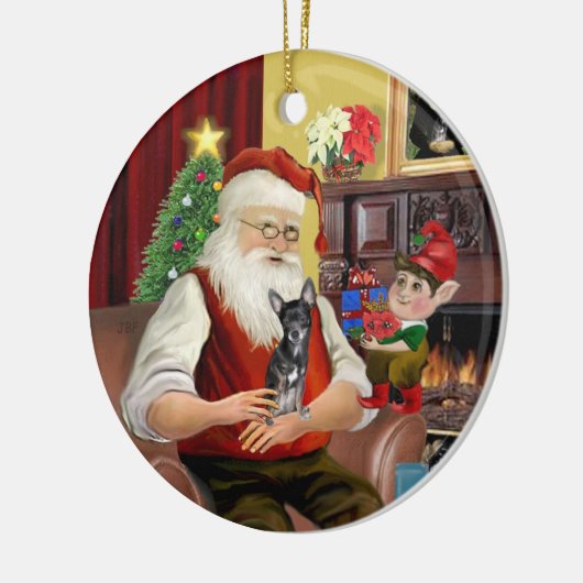 Santa's Blue and tan Chihuahua (T) Keramik Ornament (Links)